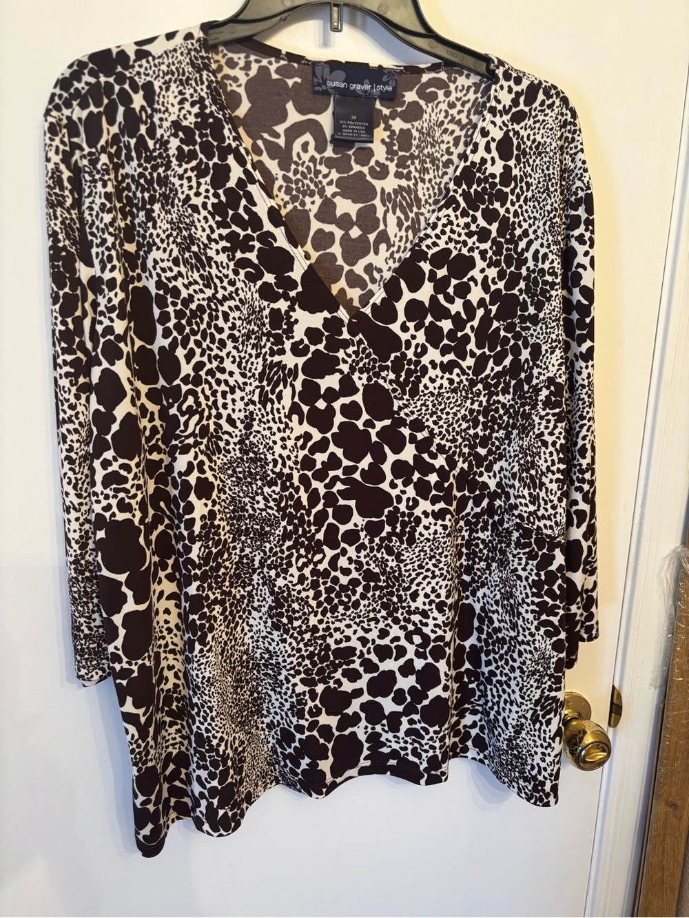 Susan Graver Black & Cream Animal Print V-Neck Tunic